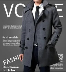 Threebooy  Men's Woolen Coat Mid-Length Thickened Autumn Winter New Style Windbreaker Fashionable Casual Outerwear
