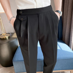 Threebooy  Top Quality Naples Drape Suit Pants Men Dress Simple High Waist Business Formal Wear Straight Office Trousers Casual 29-36