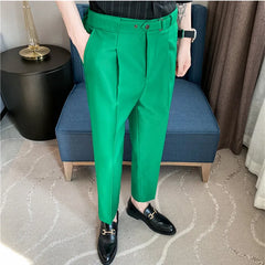 Threebooy  New Summer Fashion Men's Plaid Suit Pants Slim Fitted England Style Business Dress Trousers Luxury Clothing Man 29-36