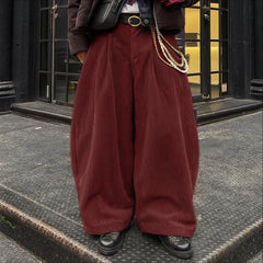 Threebooy  Men Corduroy Pants Solid Color Button Joggers Loose Wide Leg Trousers Men Streetwear Fashion Casual Male Long Pants