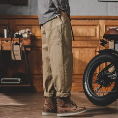 Threebooy  Men's Cargo Pants Loose Straight Leg Casual Trousers American Style Trendy Versatile Little Feet Trendy