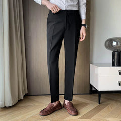 Threebooy  Men's Fashion Trend Casual Pants Silk Fabric Slim Fit Solid Color Suit Pants Formal Business Cotton Trousers Size 28-36