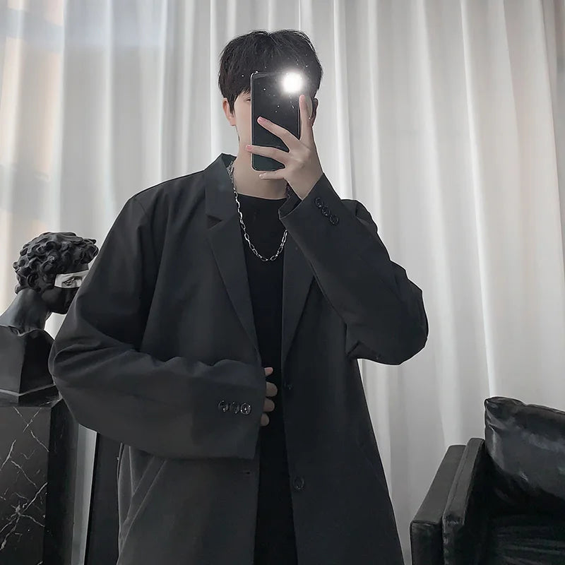 Threebooy Blazers Men Casual Solid Color Loose Long Sleeve Suit Jacket Streetwear for Male Daily Outerwear Autumn Suit's Tops Chic
