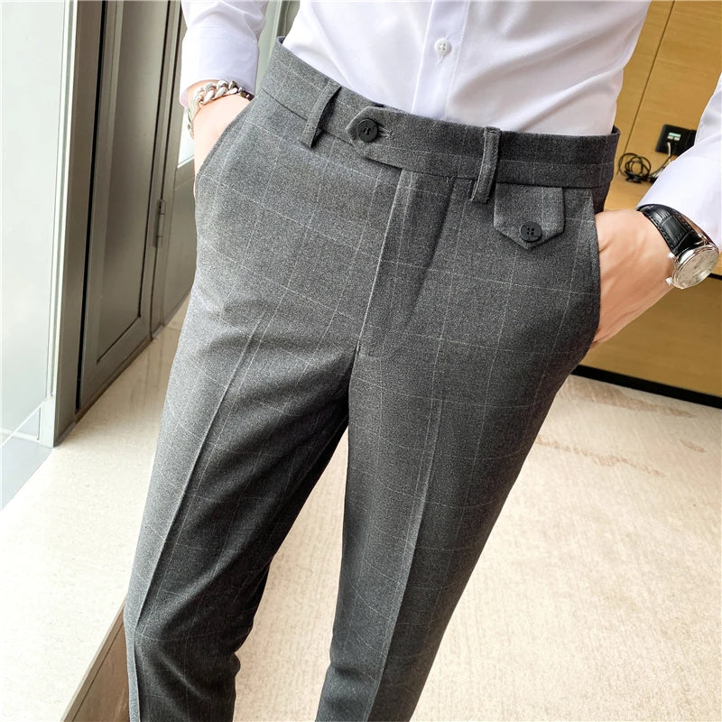 Threebooy New Fashion High Quality Men Suit Pants Straight Spring Autumn Long Male Plaid Classic Business Casual Trousers Full Length