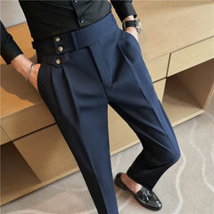 Threebooy Men's High-quality Suit Trousers/Male Slim Fit High Waist Business Casual Pants/Man Solid Color Business Pants 36