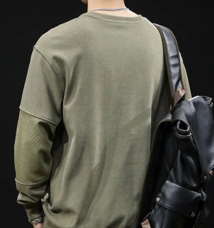 Threebooy Men New Spliced pullover Original Fashionable Solid Color Versatile Casual Long-sleeved Sweatshirts