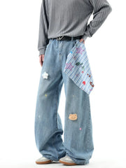 Threebooy  Fashion Y2K Jeans Men Spring New Straight Loose Embroidered Pants Designer Wide Leg Boyfriend Denim Trousers Male