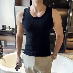 Threebooy Men's casual summer T-shirt Vest  Male slim fit fashion High quality Striped tight Vest