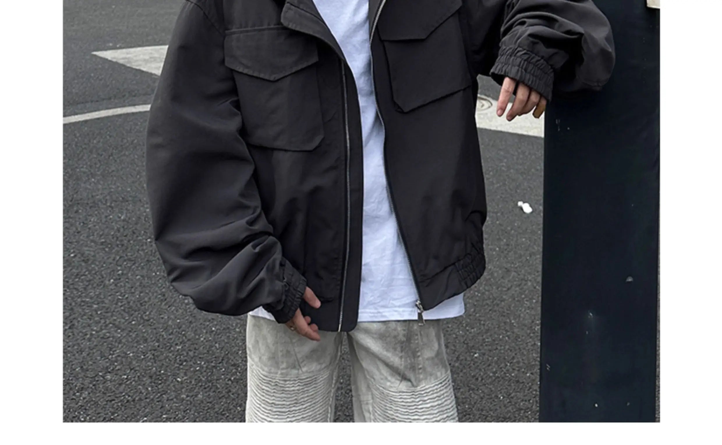 Threebooy Outdoor Work Jacket Men's Spring Autumn American Retro Zipper Coat Silhouette Bomber Handsome High Street Flying Work Jacket