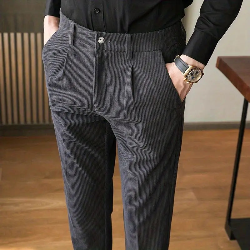 Threebooy  Straight Casual Trousers Men's Spring Autumn Wide-leg Pants Loose Versatile Draped Trousers Trendy Corduroy Pants