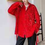 Threebooy Fashion Street Shirts Retro Sequin Fringe Stage Show Dresses Personal Trends Shiny Sequins Reflective Men's Shirts Long Sleeves