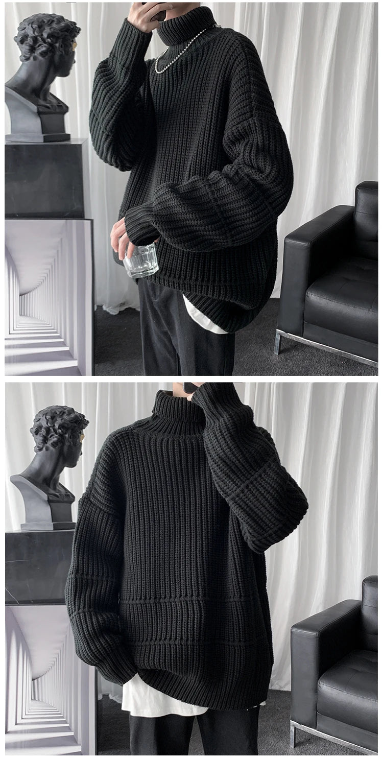 Threebooy Autumn Winter Mens Casual Turtleneck Pullover Men's Long Sleeve Rollneck Sweater Korean Style Fashion Warm Knitted Sweater