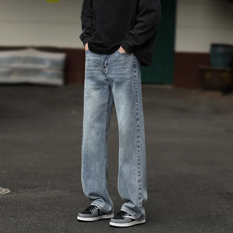 Threebooy  Men's Casual Jeans Wide Legs Vintage Loose Trousers Fashionable Comfortable Straight Washed Streetwear Male Denim Pants