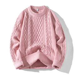 Threebooy Autumn Winter Men's O-Neck Knitted Sweater Youthful Vitality Casual Pullovers Solid Color Loose Knit Pullover Men Warm Sweaters