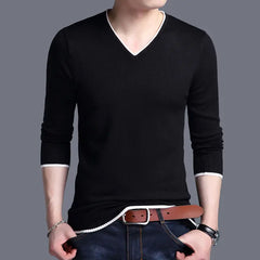 Threebooy  Autumn and Winter Korean Edition Fashion Trend Simple Thin V-neck Long Sleeve Casual Loose Oversized Men's Knitted Sweater