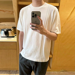Threebooy New Fashion Men Business Tops Light Luxury Leisure Knitted O Neck T-shirts for Man Popular Cleanfit Style Short Sleeve Knitwear