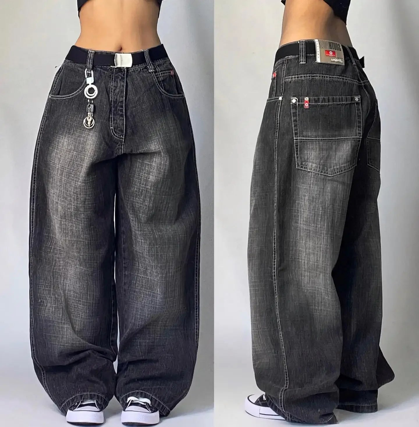 Threebooy Y2K Fashion New Letters Embroidered Washed Baggy Jean Women Gothic Harajuku Vintage Hip Hop Pop Casual High Waist Wide Leg Pants