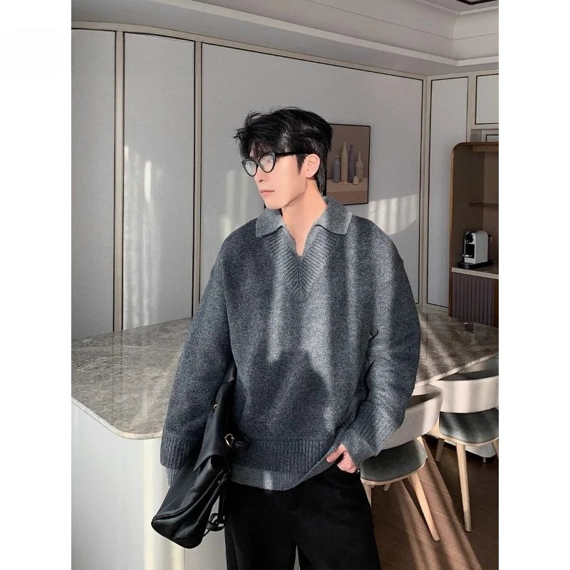 Threebooy Korean style autumn and winter street fashion personality splicing V-neck sweater for couples loose and lazy knit casual top y2k