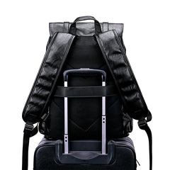 Threebooy  Men's PU Leather Backpack Large Capacity Travel Computer backpacks Fashion Laptop Students Schoolbag Expandable USB Charger Bags