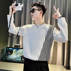 Threebooy Men Trendy Corrugated Sweatshirts High-end Pullovers T-shirts New Men Tops Long-sleeved T-shirts Tops