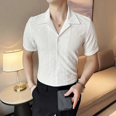 Threebooy Men's Summer Casual Short-sleeved Shirt/Male Slim Fit High Quality Printed V-neck Short-sleeved Shirt S-4XL