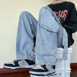 Threebooy 2024 New Men Cargo Jeans Wide Leg Pants Multiple Pockets Baggy Denim Trousers Hip Hop Streetwear Skateboard Neutral Male Clothes