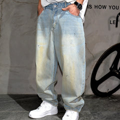 Threebooy  Japanese Streetwear Light Blue Cargo Jeans Men'S Clothing Harajuku Paint Point High Quality Denim Pants Korean Baggy Trousers