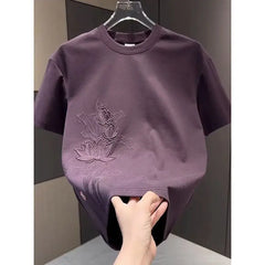 Threebooy  Summer New Embroidery Chinese Style Short Sleeve Men's Loose Slim Fit Casual Short Sleeve T-shirt Round Neck Top