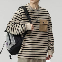 Threebooy Men's Striped Long Sleeved T-shirt Men's Trendy T-shirt Men's Hoodie Men's Base Shirt Top