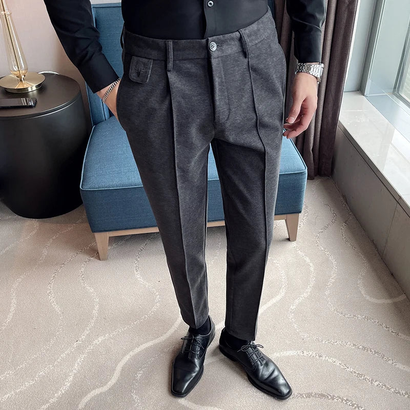 Threebooy  Autumn Winter New Business Suit Pants Men Casual Formal Slim Fit Classic Office Woolen Straight Trousers Male Pants 28-36