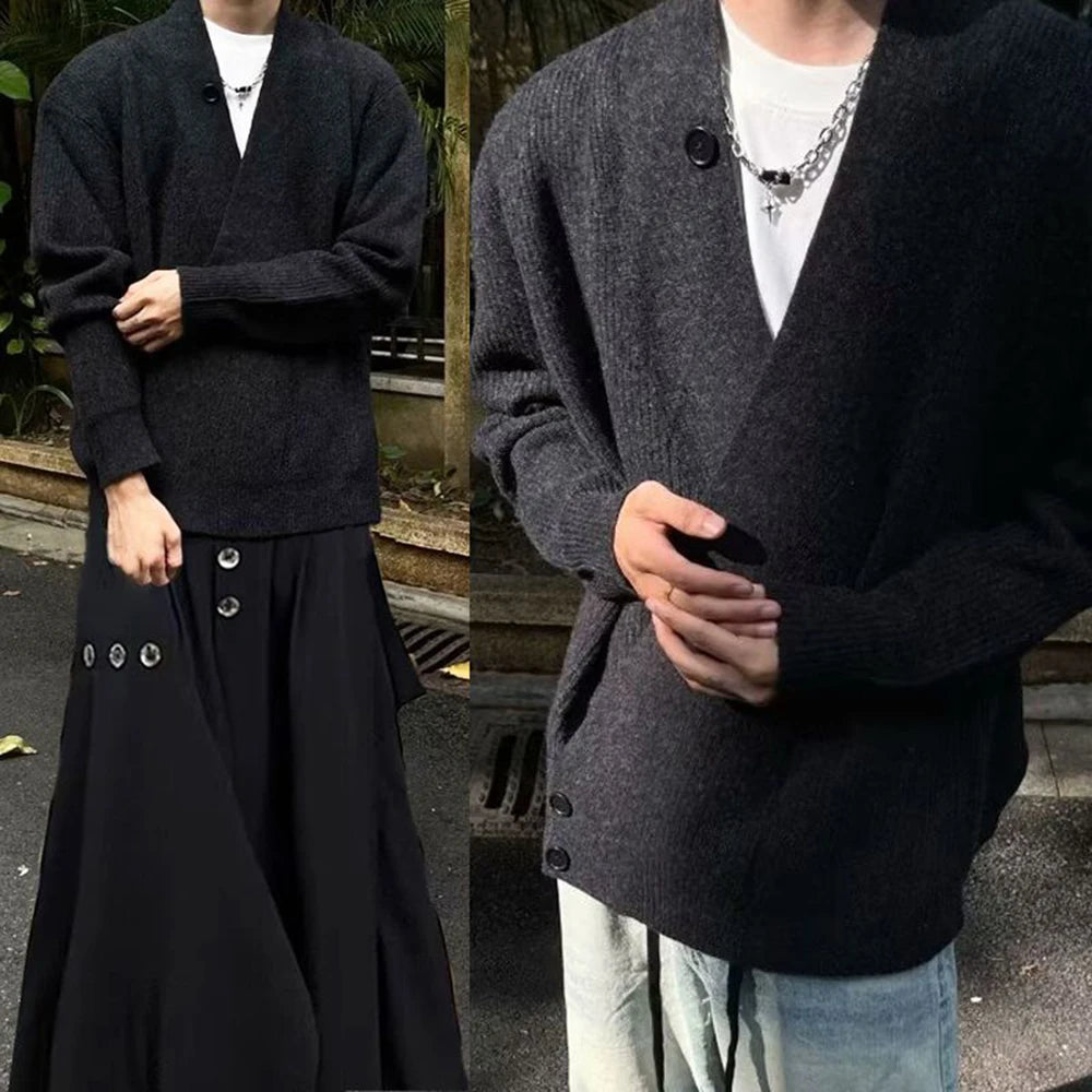 Threebooy Mens Sweater Irregular Knitted Sweater Genderless Dark Style Streetwear Campus Performance Simple Long-Sleeve Top Unisex