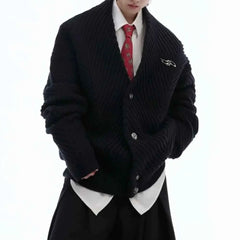Threebooy  Winter Male Solid Color Long-Sleeved Sweater Cardigan American Retro Fashion Trend High Street Loose Casual Niche Men's Top