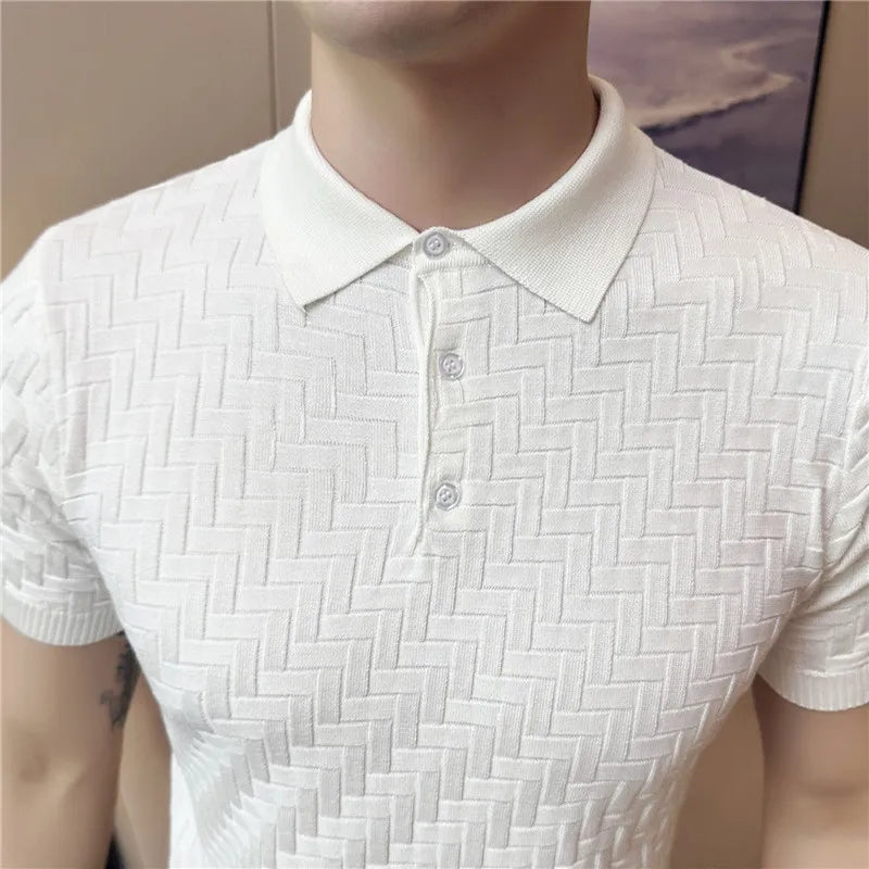 Threebooy Men's Summer Casual Short Sleeves High Quality Knitted Polo Shirts/Male Slim Fit Ice Silk Plaid Leisure Polo Shirts Tops S-3XL