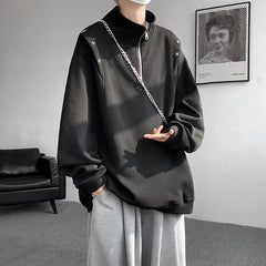 Threebooy  Men hoodie  Stand Collar Half Zip Sweatshirt Star Shoulder Design New Fashion Casual Streetwear Comfort Athletic Pullover