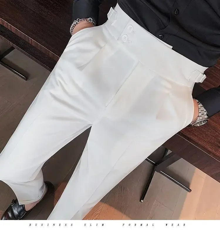 Threebooy Nadir Coffee Color Men's Trousers Classic Trendy Paris Button Single Pleat Slims Smooths Your Silhouette Business Casual Pants