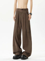 Threebooy  Neapolitan Black Knife  Casual Pants Men's Slanted Belt Drapey High-End Feel Wide Leg Straight Cut Everyday Trousers