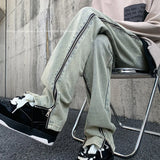 Threebooy Open Side Zippers High Street Jeans Men Street Straight Slim Denim Pants Vintage Trend Trousers Foot Opening Male Bottoms