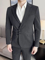 Threebooy  Men's 2 Piece Set Suit Version New Style Button Slim Fit Fashionable High-End Casual Business Formal Wedding Groom