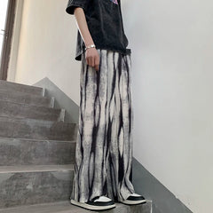 Threebooy  Pleated Pants Men's Fashion Retro Casual Pants Men Japanese Streetwear Loose Hip-hop Wide-leg Pants Mens Ice Silk Trousers M-3XL