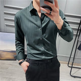 Threebooy High Quality Summer Long Sleeve Striped Shirts For Men Clothing Simple Luxury Slim Fit Business Casual Formal Wear Blouses S-4XL