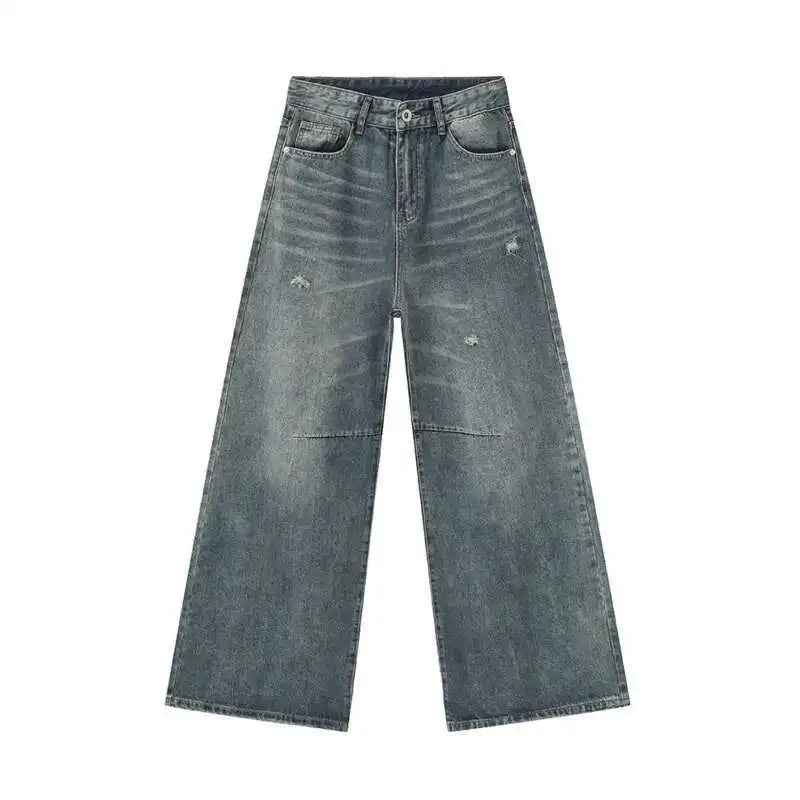 Threebooy  American Style Men's Denim Pants Washing Fashion Loose Men's Straight Trousers Casual Wide Leg Jeans New Summer