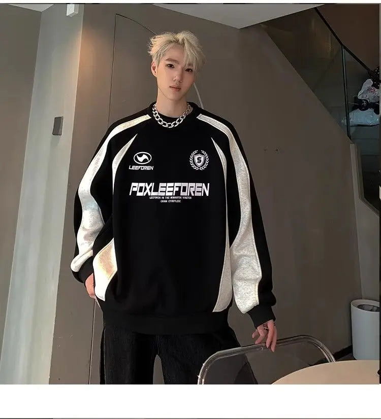 Threebooy American Retro Shirt Hip Hop Color-blocking Heavy Sweatshirt Men 2025 New Teen Casual Sports Jacket Autumn Handsome Top