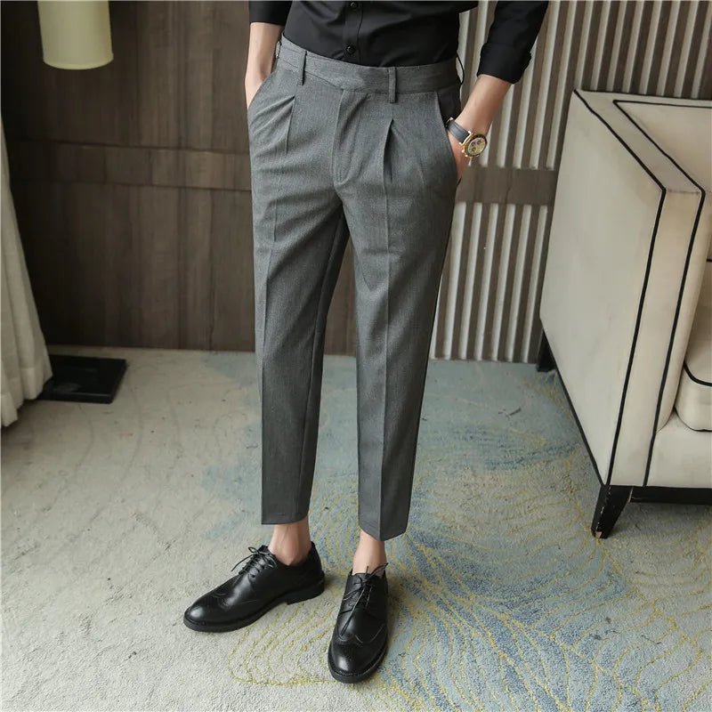 Threebooy New Autumn Men Fashion Pure Cotton Solid Color Business Suit Pants Men Groom Wedding Dress Suit Pants Mens Trouser 28-36