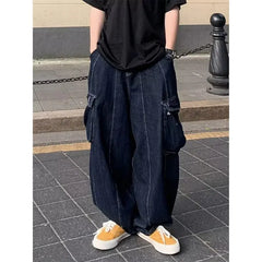 Threebooy Baggy Cargo Jeans big pocket Trousers Male Denim Pants Wide Leg Pant women's Jeans Loose Casual Streetwear Hip Hop Harajuku