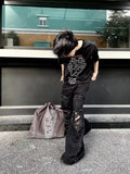 Threebooy Dark Washed Old Destroyed Wide Pants Hip Hop High Street Style Loose Men's Clothing Ripped Denim Trousers Trend Fashion