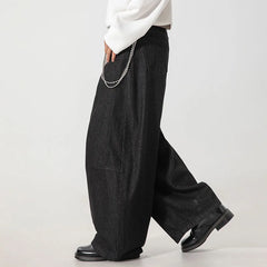 Threebooy Korean Version Autumn New Men'S Denim Pants Vintage Wide Leg Loose Jeans Casual Straight Trousers Black Pants
