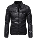 Threebooy Men Fashion Leather Jacket Slim Fit Stand Collar PU Jacket Male Anti-wind Motorcycle Lapel Diagonal Zipper Jackets Men 4XL-M