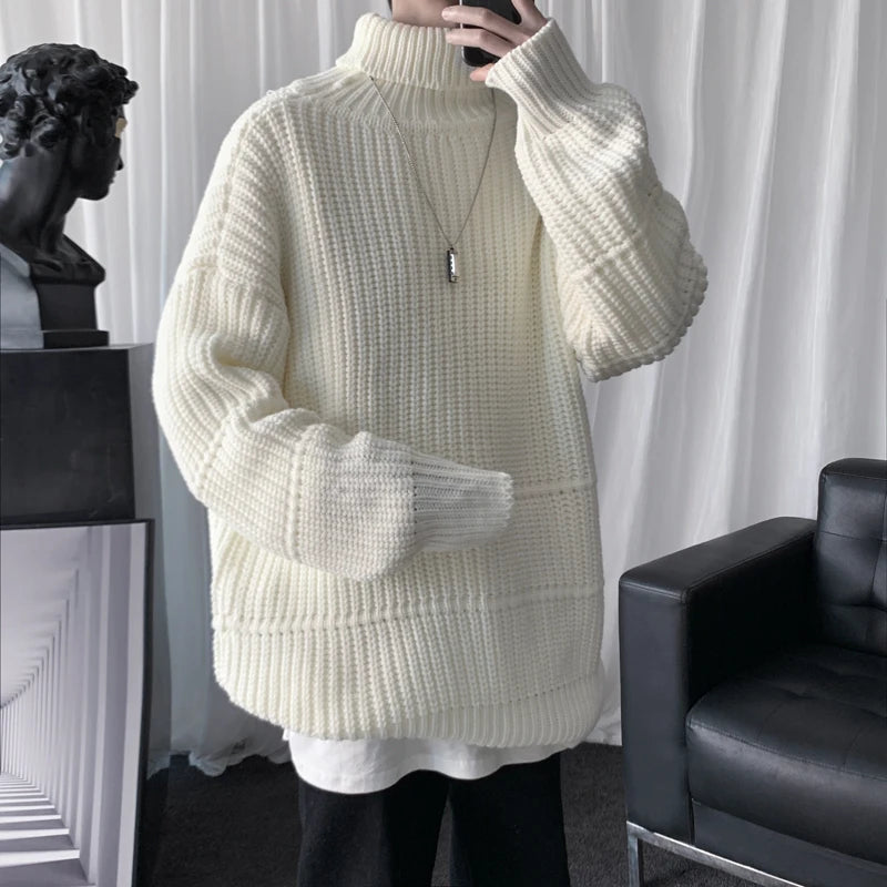 Threebooy Autumn Winter Mens Casual Turtleneck Pullover Men's Long Sleeve Rollneck Sweater Korean Style Fashion Warm Knitted Sweater