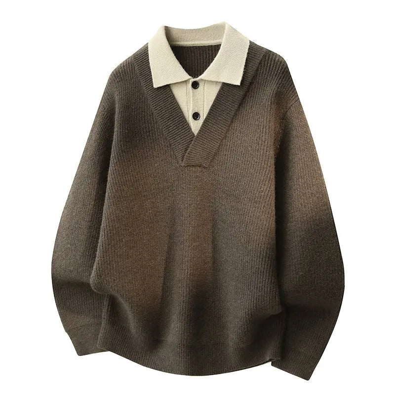 Two fake sweaters man 2025Autumen Winter Knitted pullover sweater men's Business casual warm new fashion Collared sweater