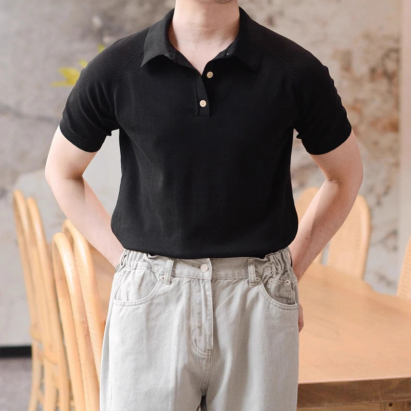 Threebooy New Men Fashion Tops Light Luxury Style Leisure Knitted Polo Shirt Casual Fitness Solid Color Short Sleeve Breathable Tees M-3XL